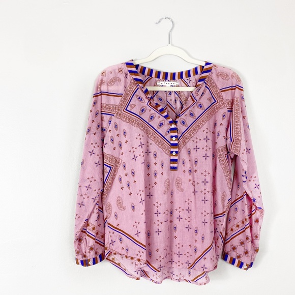 XiRENA Tops - Xirena Paisley Mixed Media Pink Blouse